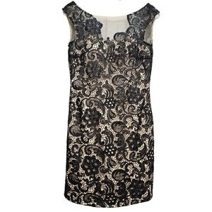 Lets Fashion Nwot Black Floral Ornate Bead Embelished Lace Illusion Neck Dress